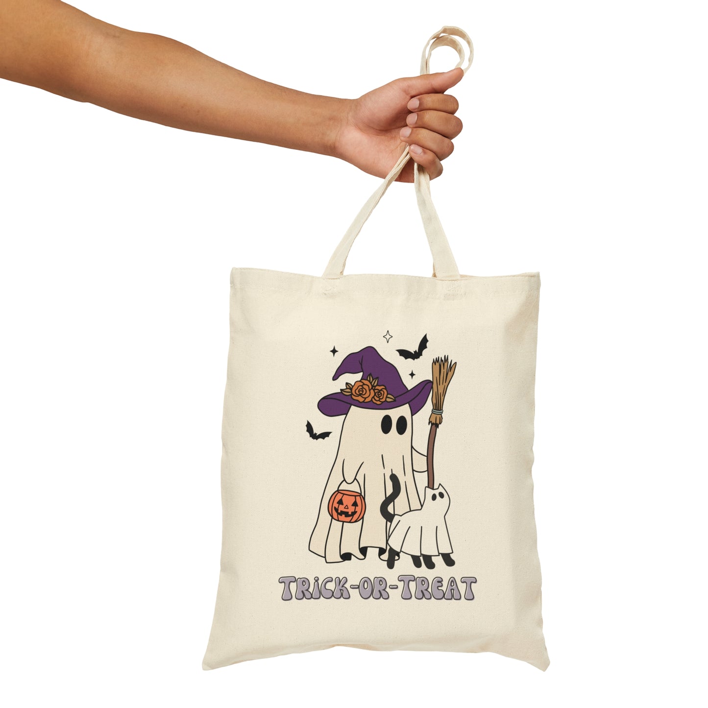 Floral Ghost Witch Spooky Cat Trick or Treat Halloween Tote Bag Candy Bag