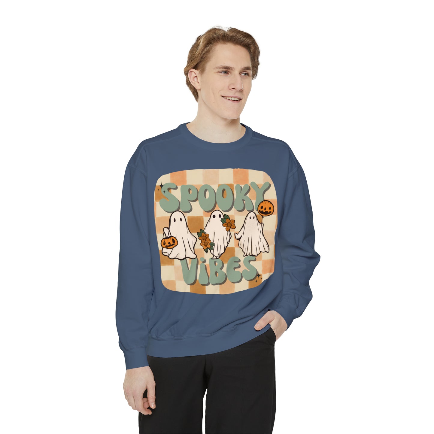 Adult Spooky Vibes Floral Pumpkin Halloween Ghost Sweatshirt