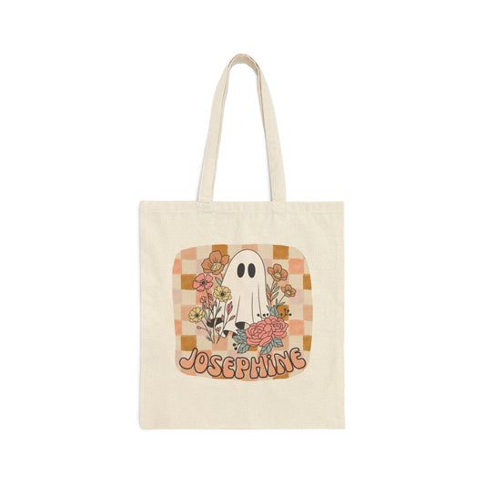 Personalized Spooky Floral Ghost Halloween Tote/Trick-or-Treat Bag