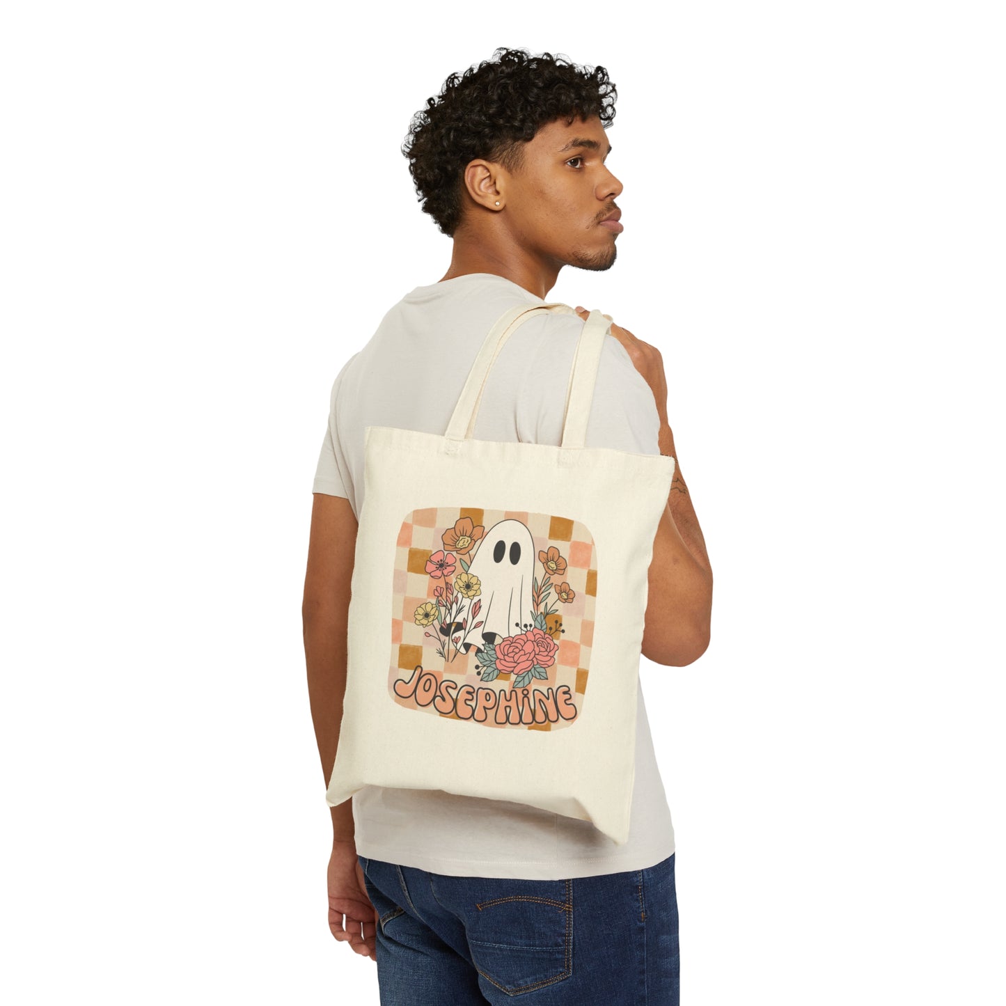 Personalized Spooky Floral Ghost Halloween Tote/Trick-or-Treat Bag